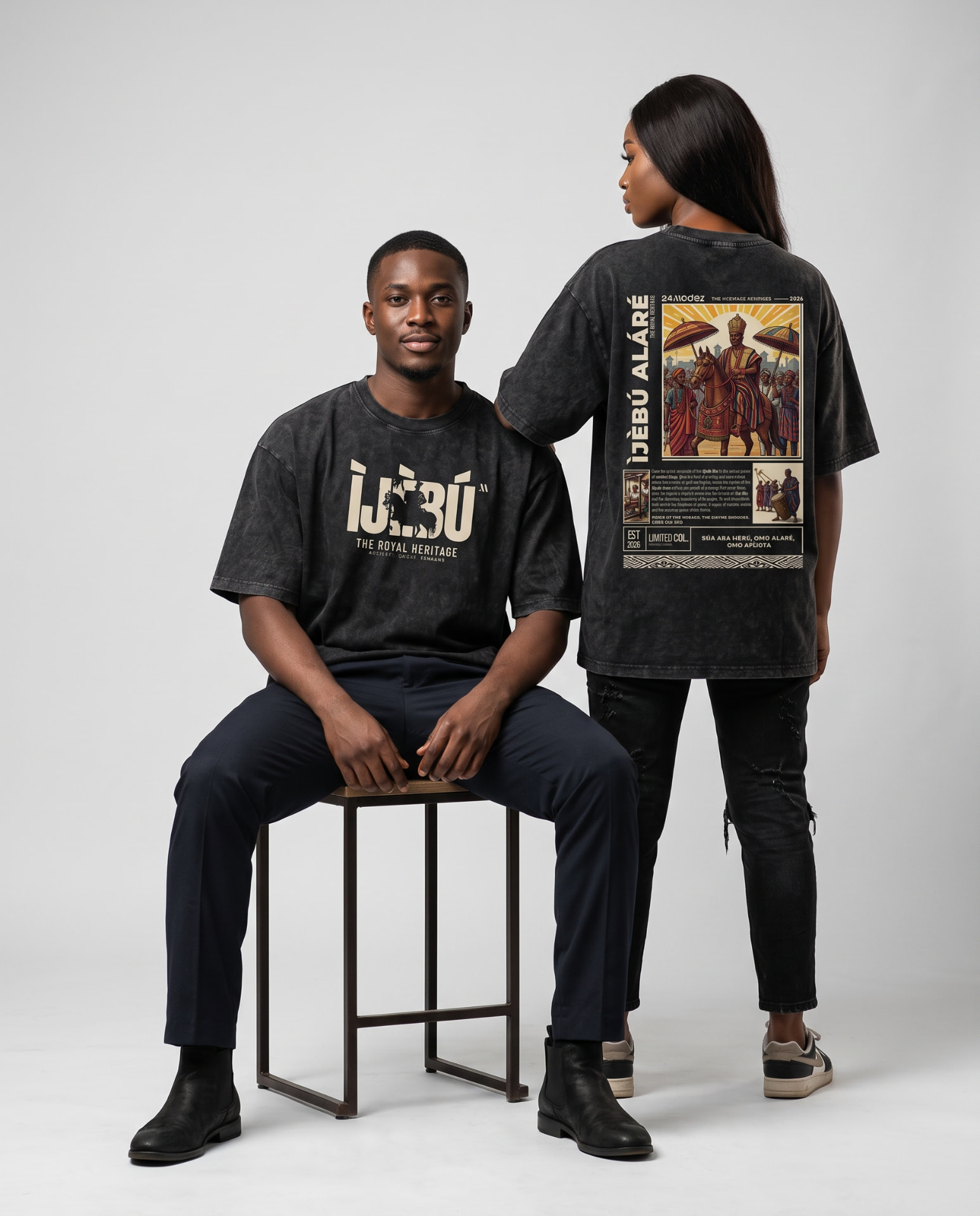 24Modez Heritage Archive, Ìjẹ̀bú Aláré, The Royal Heritage, washed black studio set