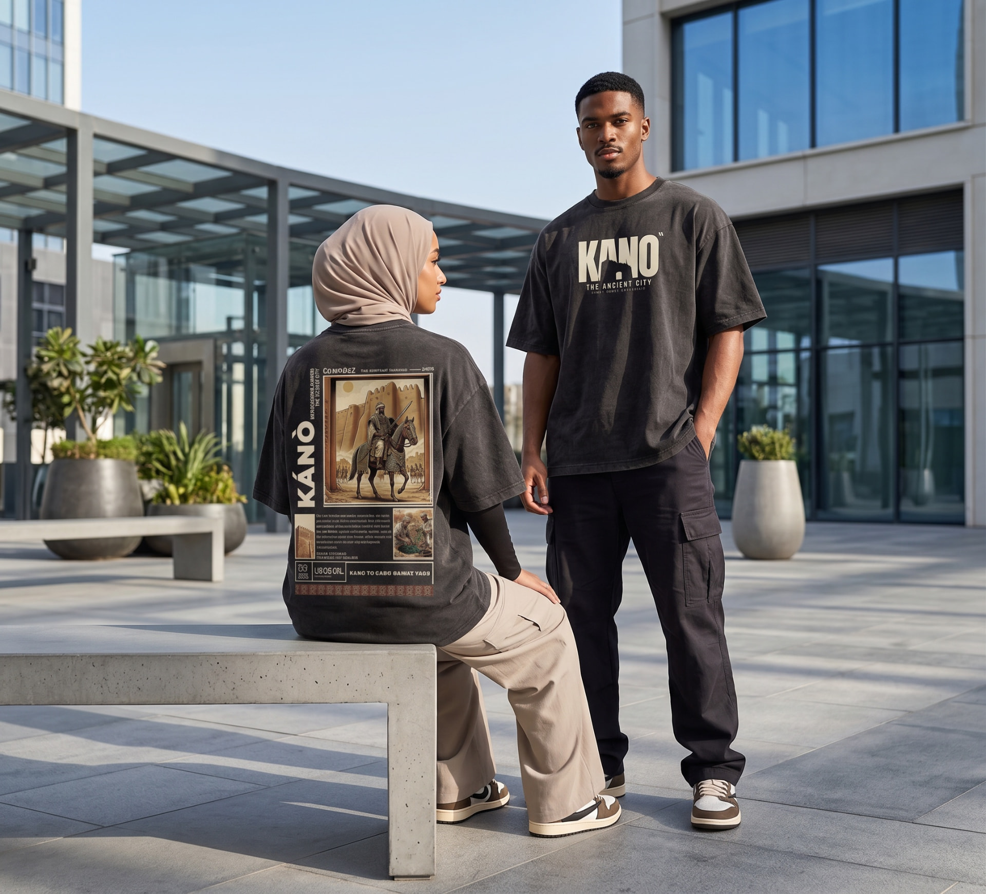24Modez Heritage Archive, Kánò, The Ancient City, campaign shot in a modern courtyard